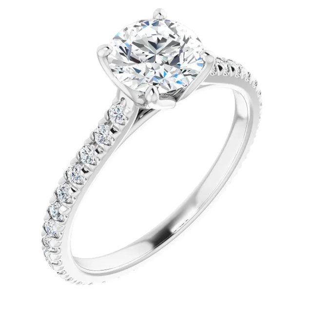 Front view of the Signature Round Diamond Accent Ring in 14K white gold. Features a brilliant 1.41 CT round lab-grown diamond center stone with delicate pavé accents along the shank.