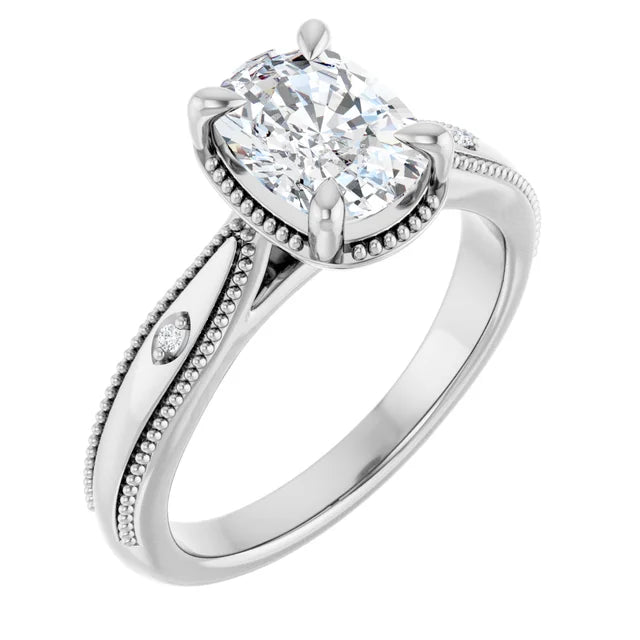 1.5ct Elongated Cushion Cut Lab Grown Diamond Solitaire Engagement Ring in 14K white Gold – front view