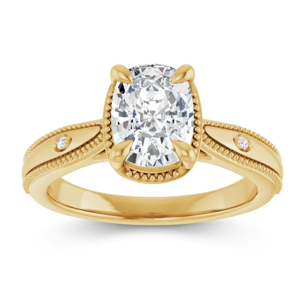1.5ct Elongated Cushion Cut Lab Grown Diamond Solitaire Engagement Ring in 14K Yellow Gold – front view