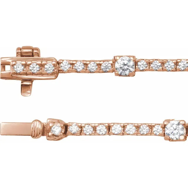 14K rose gold Whispering Lights Diamond Line Necklace with 4 CTW lab-grown diamonds, 16 inches, opened clasp view