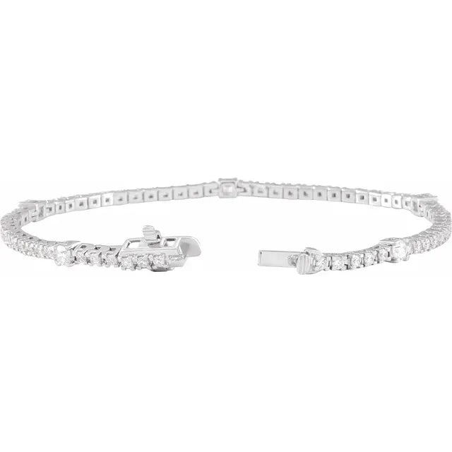 14K white gold Whispering Sparkle Diamond Line Bracelet with 1.75 CTW diamonds, elegant tennis line style
