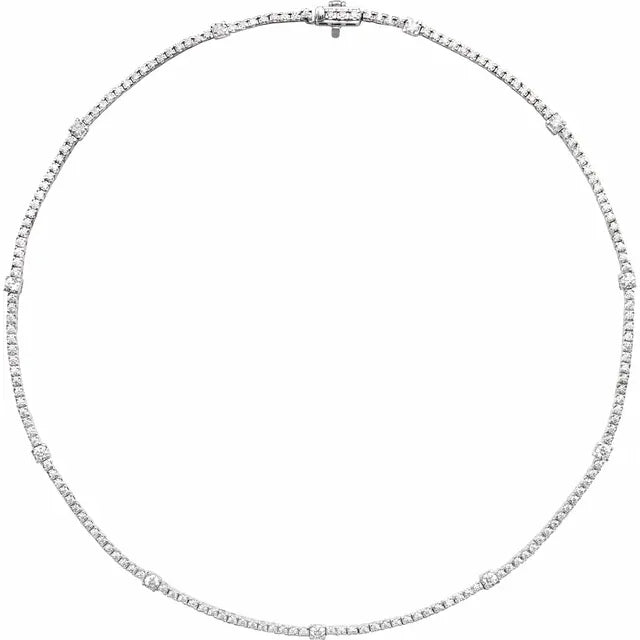Close-up of 14K white gold Whispering Lights Diamond Line Necklace with 4 CTW lab-grown diamonds, 16 inches
