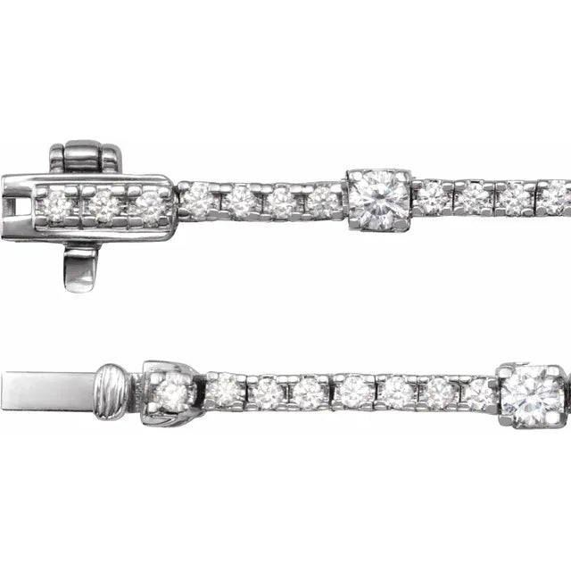 14K white gold Whispering Lights Diamond Line Necklace with 4 CTW lab-grown diamonds, 16 inches, closed clasp view