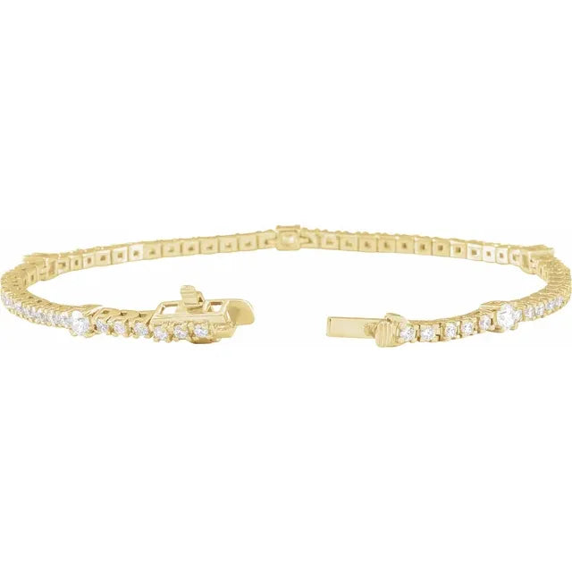 14K yellow gold Whispering Sparkle Diamond Line Bracelet with 1.75 CTW lab-grown diamonds, 7 inches