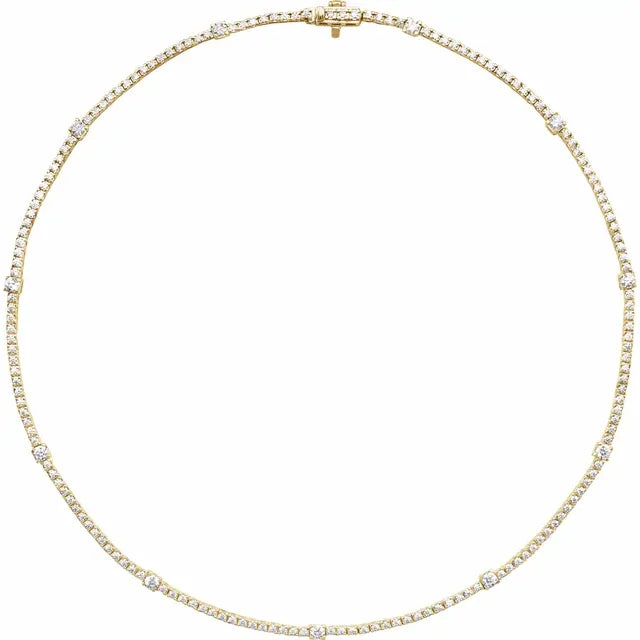 Close-up of 14K yellow gold Whispering Lights Diamond Line Necklace with 4 CTW lab-grown diamonds, 16 inches