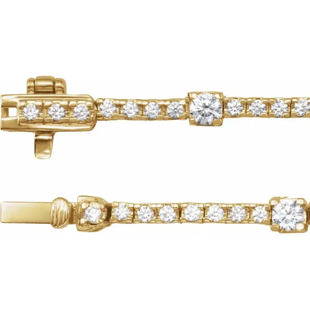 14K yellow gold Whispering Lights Diamond Line Necklace with 4 CTW lab-grown diamonds, 16 inches, closed clasp view