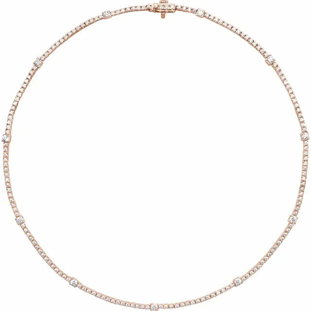 Close-up of 14K rose gold Whispering Lights Diamond Line Necklace with 4 CTW lab-grown diamonds, 16 inches