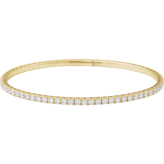 14K yellow gold flexible bangle bracelet with 3 carats of sparkling lab-grown diamonds, elegant side view