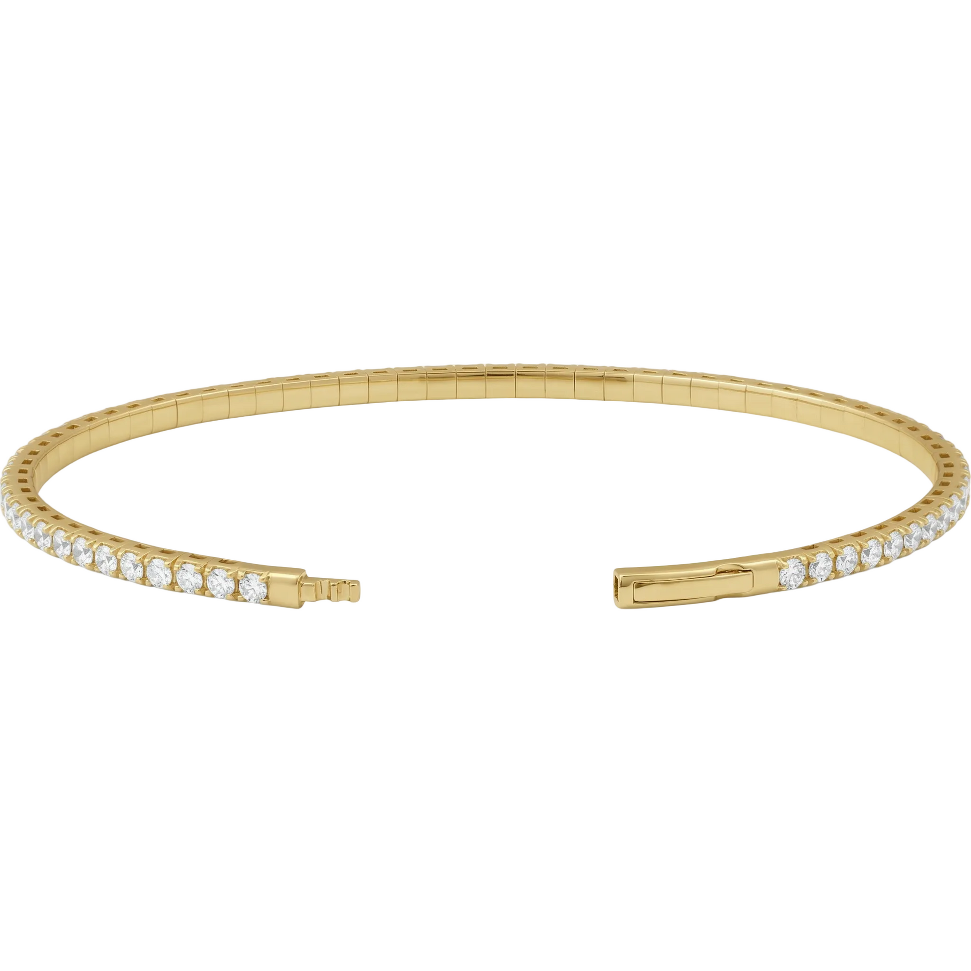 14K yellow gold 3 CTW lab-grown diamond flexible bangle bracelet shown open, 7 inches
