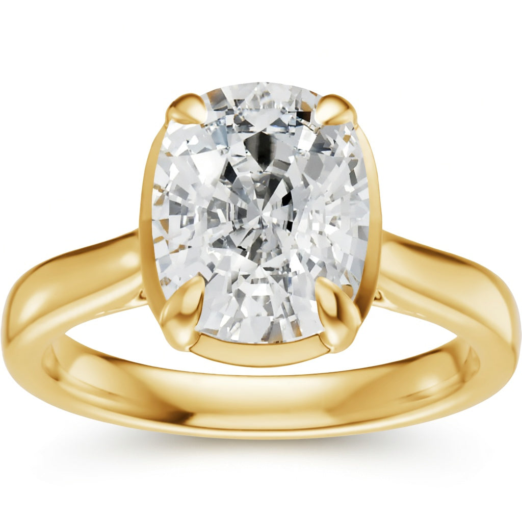 2.5ct Elongated Cushion Cut Lab Grown Diamond Solitaire Engagement Ring in 14K Yellow Gold – close-up of prong setting