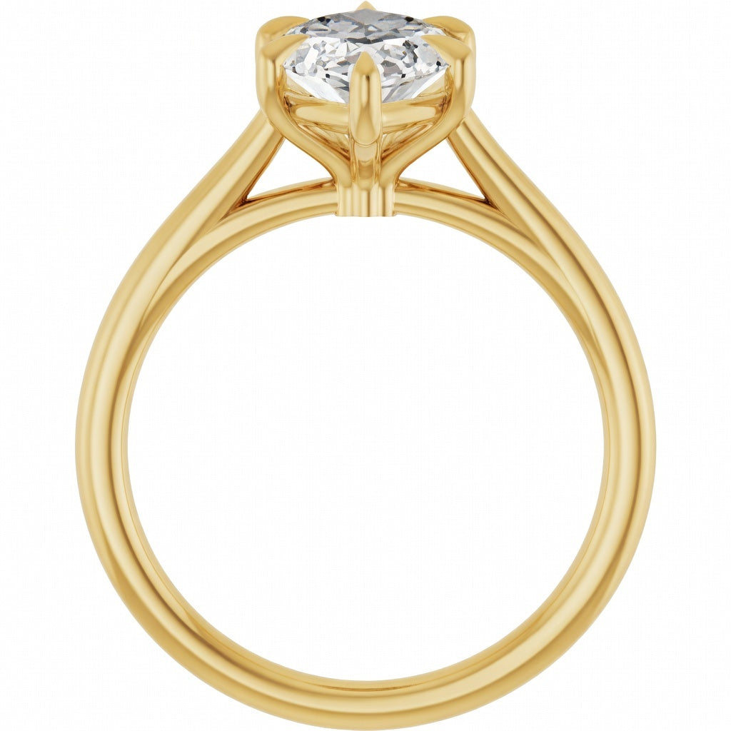 2.5ct marquise lab grown diamond solitaire engagement ring in 18 yellow gold worn on finger– elegant bridal look