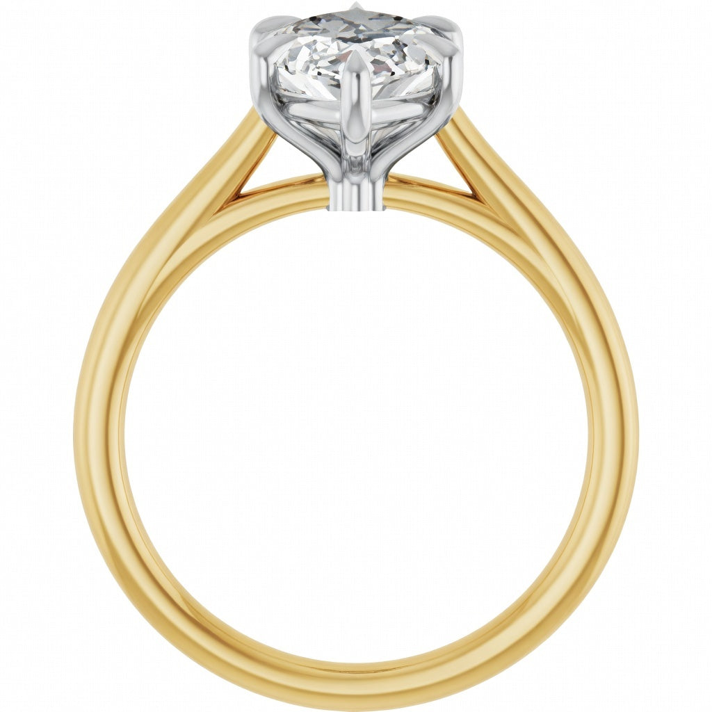 2.5ct marquise lab grown diamond two-tone yellow white 18k gold solitaire engagement ring worn on hand – elegant bridal style