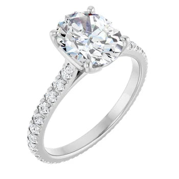 Front view of the Signature Round Diamond Accent Ring in 14K white gold. Features a brilliant 2.7 CT oval lab-grown diamond center stone with delicate pavé accents along the shank.