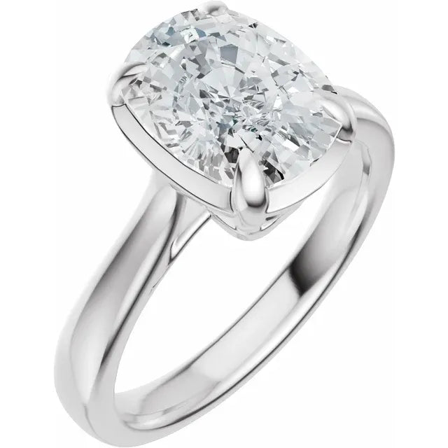 2.5ct Elongated Cushion Cut Lab Grown Diamond Solitaire Engagement Ring in 14K White Gold worn on finger