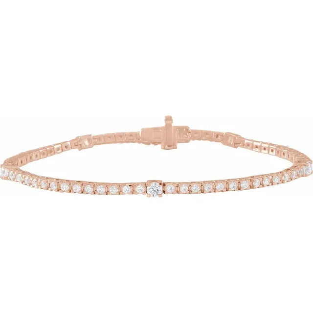 14K rose gold Whispering Sparkle Diamond Line Bracelet with 1.75 CTW lab-grown diamonds, warm romantic tone