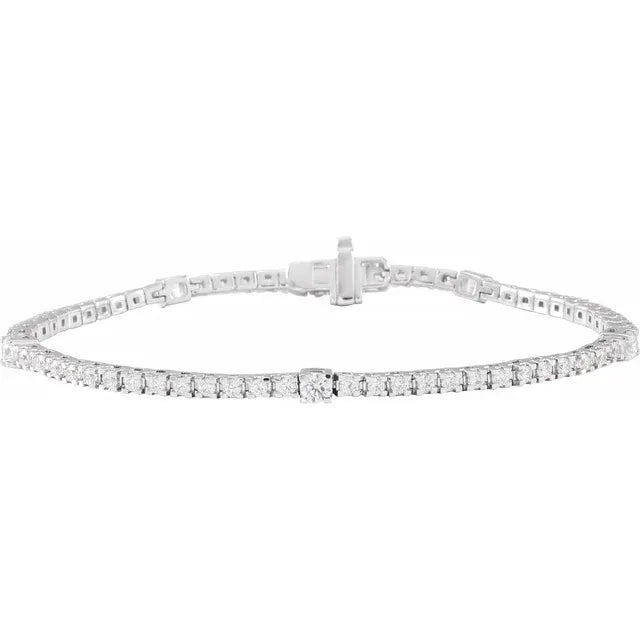 14K white gold Whispering Sparkle Diamond Line Bracelet with 1.75 CTW diamonds, elegant tennis line style