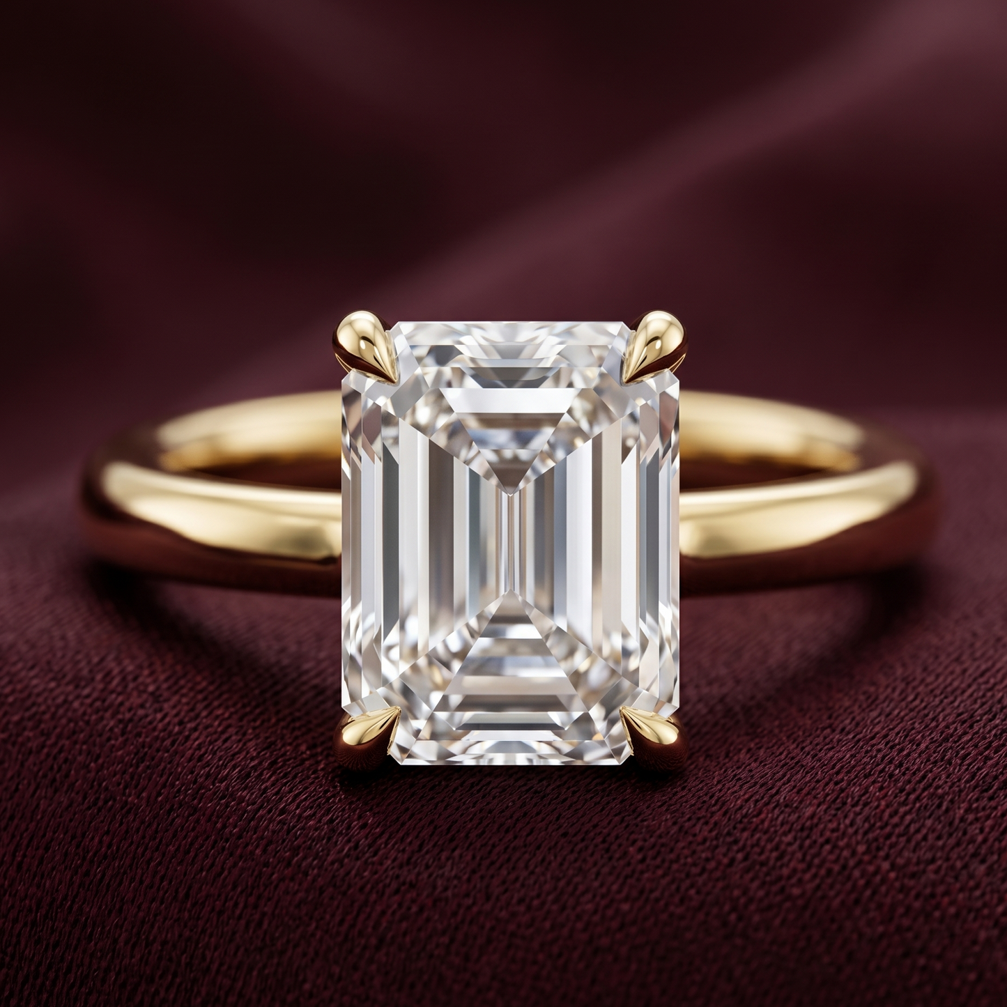 Emerald cut solitaire engagement ring in 14K yellow gold with a brilliant 2.50 CT emerald cut lab-grown diamond
