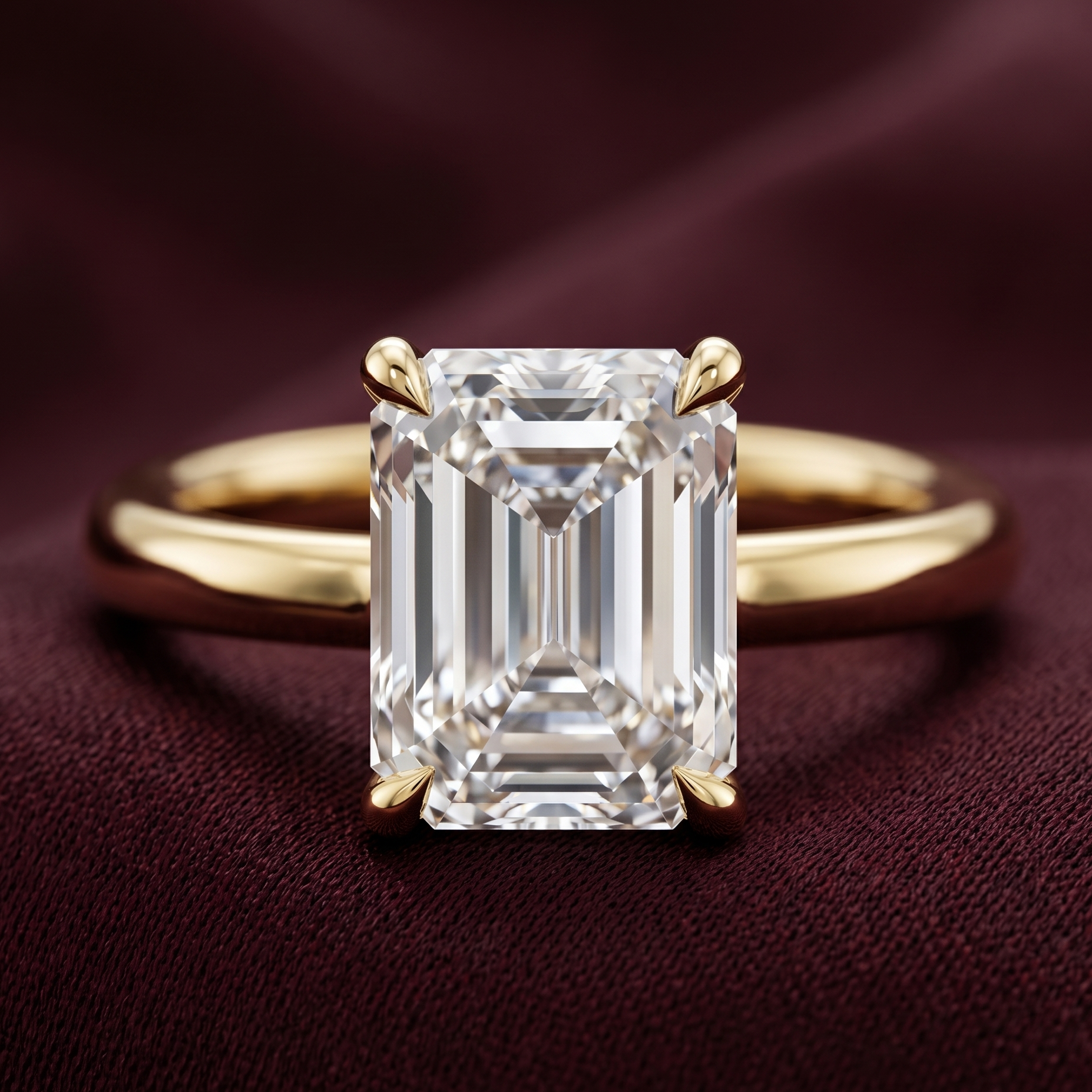Emerald cut solitaire engagement ring in 14K yellow gold with a brilliant 2.50 CT emerald cut lab-grown diamond