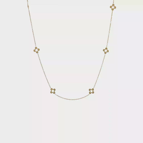 14K polished open clover station necklace 16 inch with 2 inch extension – movement and sparkle video