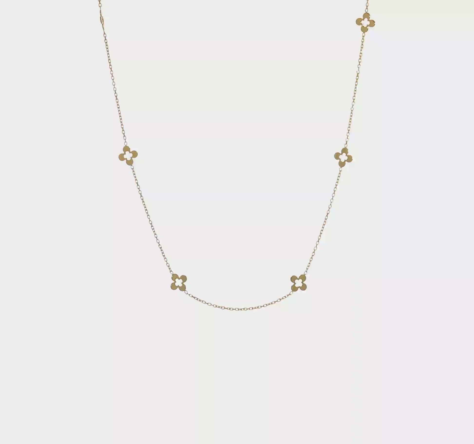 14K polished open clover station necklace 16 inch with 2 inch extension – movement and sparkle video