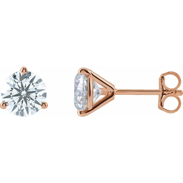 White gold 3-Prong Diamond Stud Earrings with round brilliant lab-grown diamonds