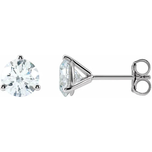 White gold 3-Prong Diamond Stud Earrings with round brilliant lab-grown diamonds