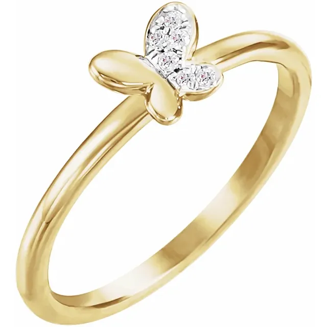 14K Yellow .02 CTW Natural Diamond Butterfly Youth Ring - JC FINE